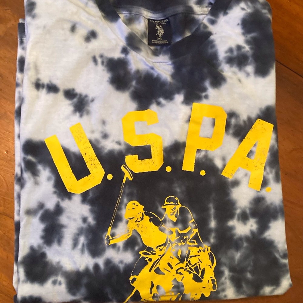 US Polo Association tie dye short sleeve  Tee shirt,charcoal white yellow crew